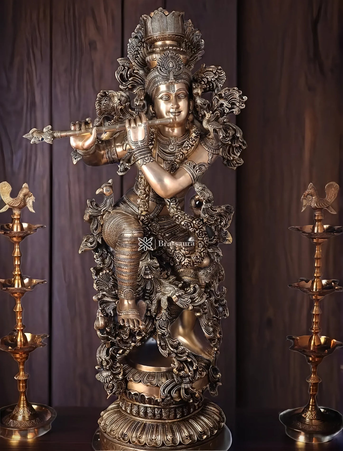 Brassaura™ Exquisite Handcrafted Brass Lord Krishna Sculpture – Height 48 Inches & Weight 75 Kgs