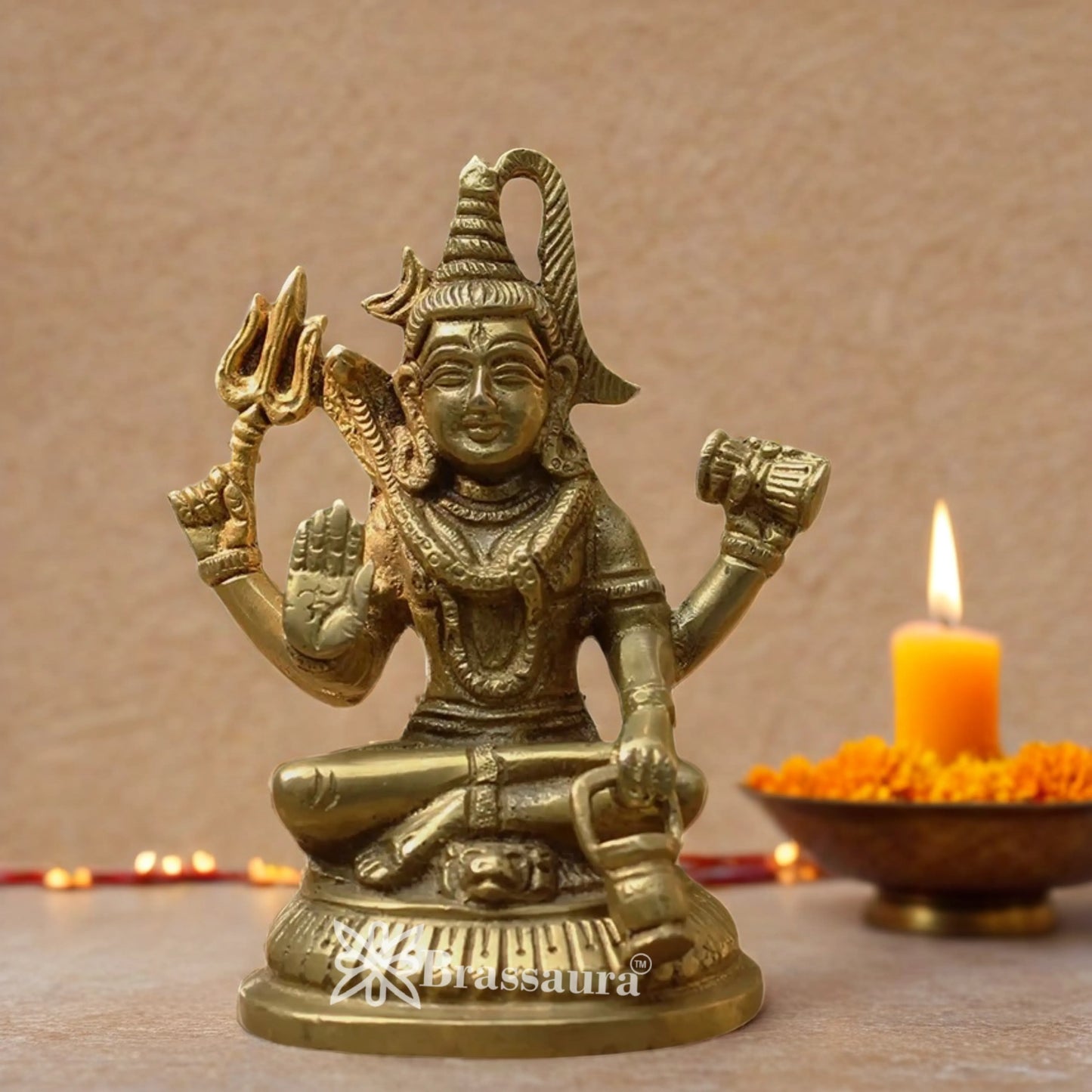 Brassaura™ Brass Shiva Statue – Height 5.25 Inches & Weight 1 Kgs | Temple & Home Mandir Idol