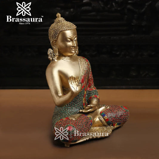 Brass Buddha For Home Décor And Gift Items Weight 6.24 Kg And Height 12.5 Inch