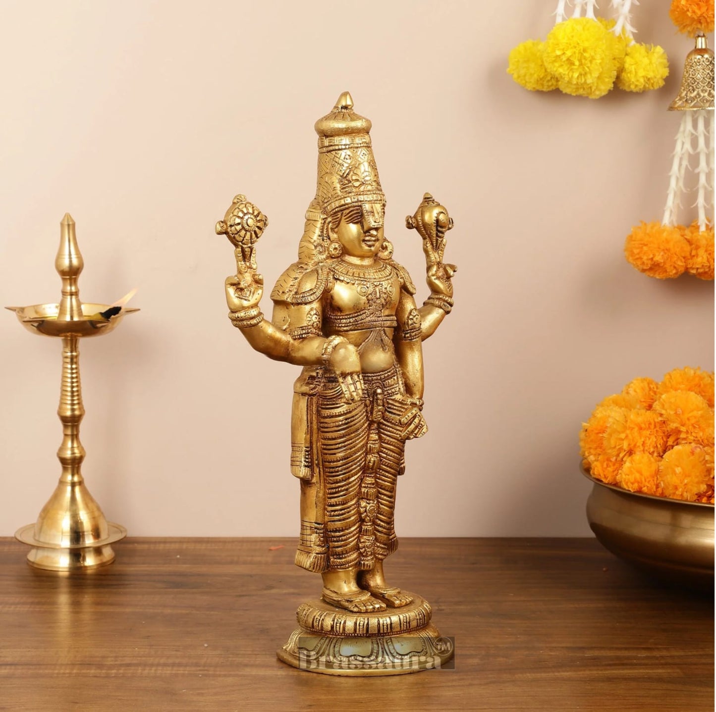 Brassaura™ Handcrafted Lord Venkateshwara Swamy Brass Idol – 18 Inches, 7 Kgs