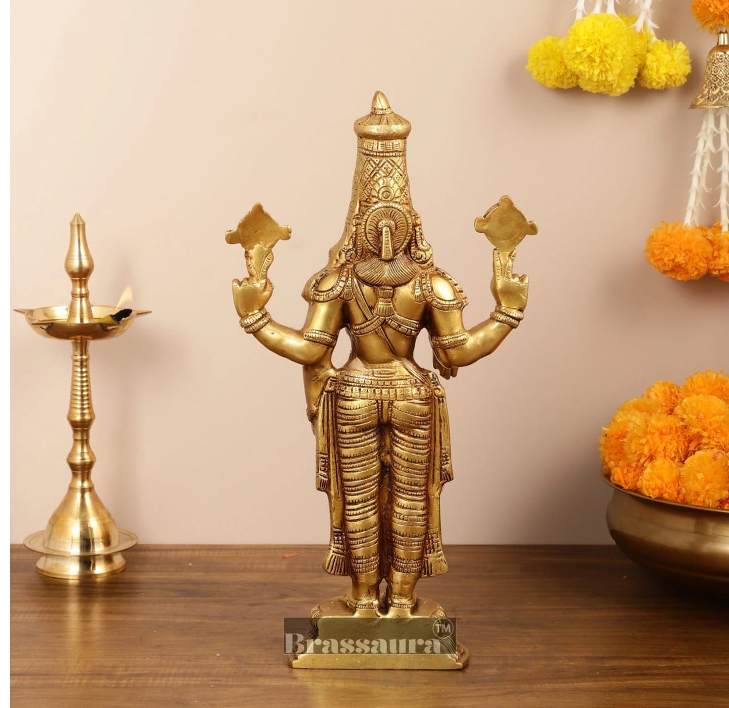 Brassaura™ Handcrafted Lord Venkateshwara Swamy Brass Idol – 18 Inches, 7 Kgs