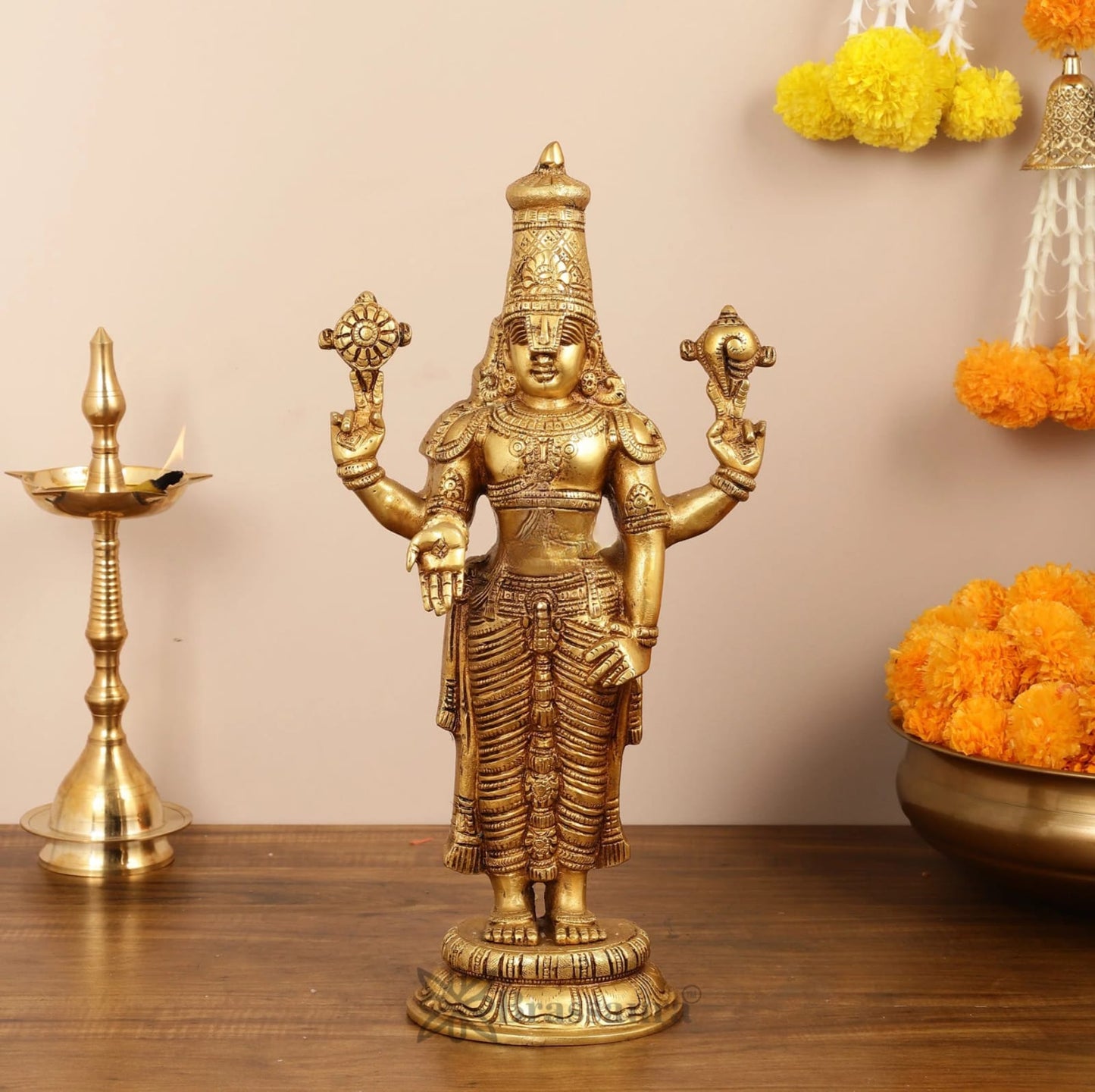 Brassaura™ Handcrafted Lord Venkateshwara Swamy Brass Idol – 18 Inches, 7 Kgs