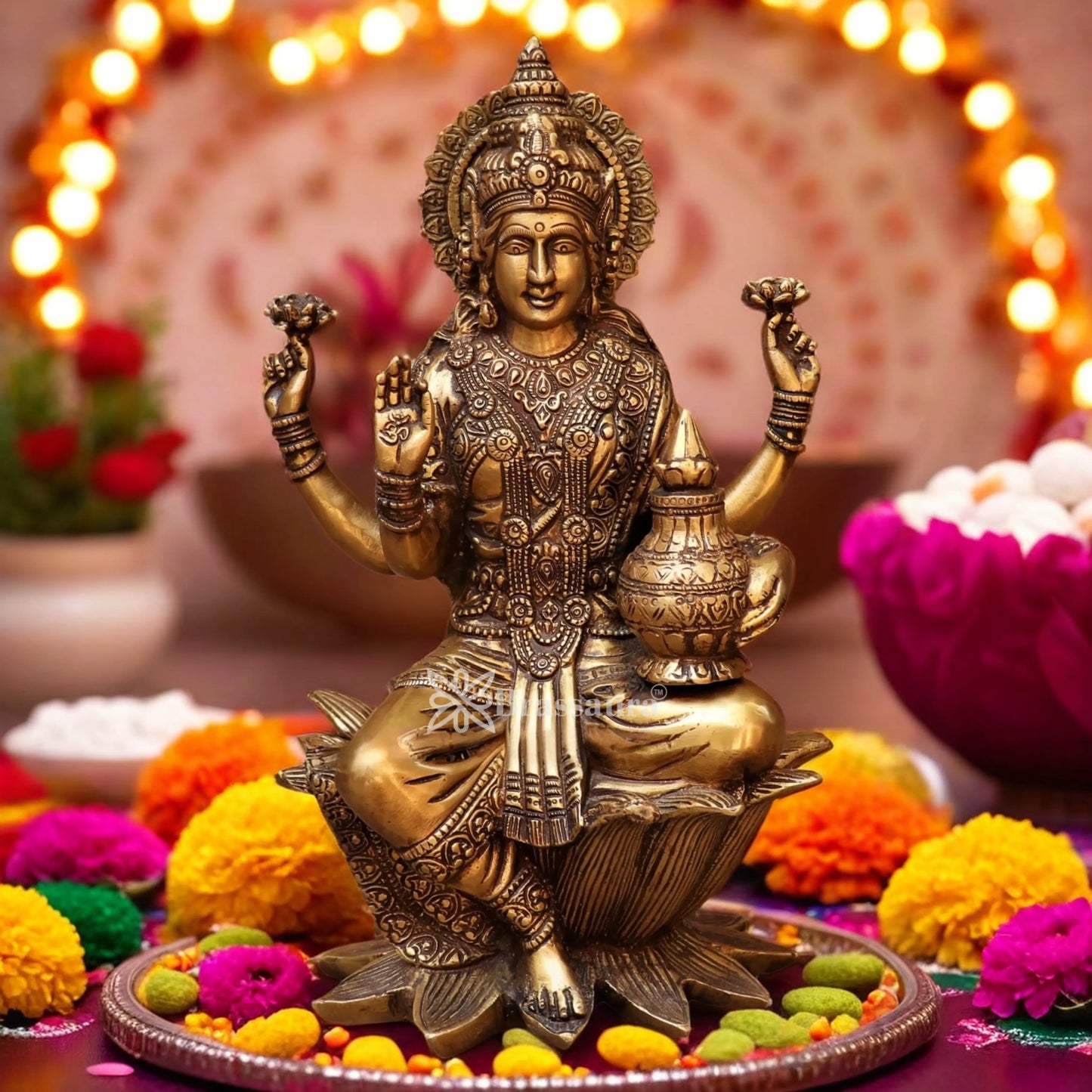 Brassaura™ Traditional Brass Laxmi Idol – Height 12 Inches & Weight 5.5 Kgs | Hindu Devotional Murti