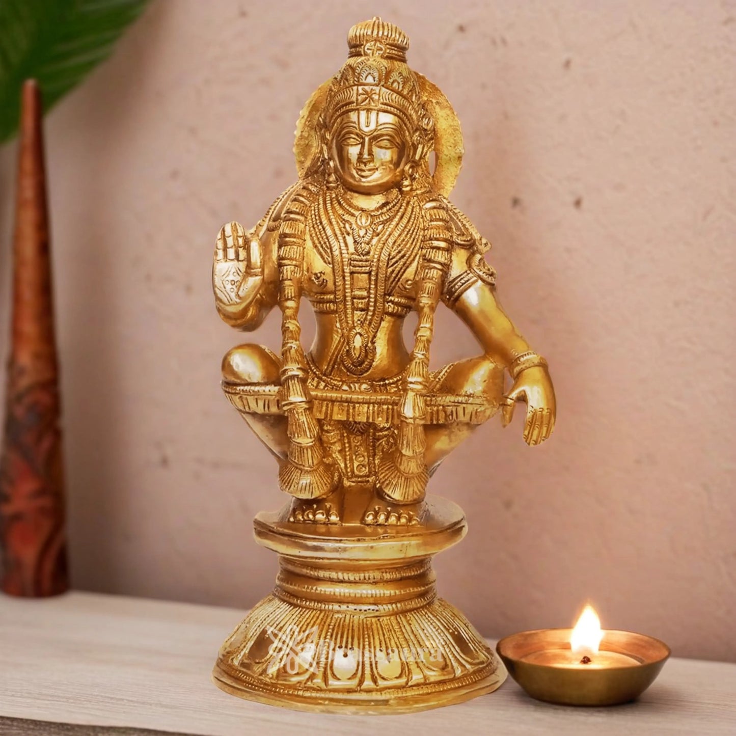 Brassaura® Brass Sabarimala Ayyappa Idol – Height 8.5 Inches | Home Temple & Spiritual Décor