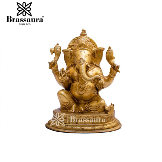 Brass Ganesha Statue For Home Decor And Gift Item Weight 3.8 Kg And Height 10 Inches