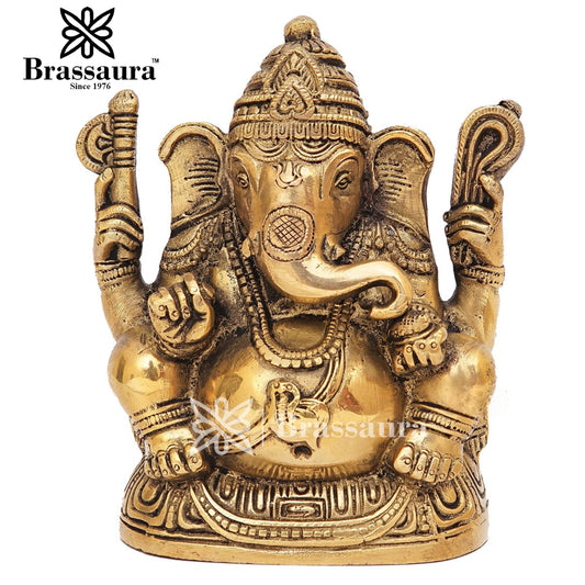 Brass Ganesha Statue For Home Decor And Gift Item Weight 1.3 Kg And Height 5.5 Inches