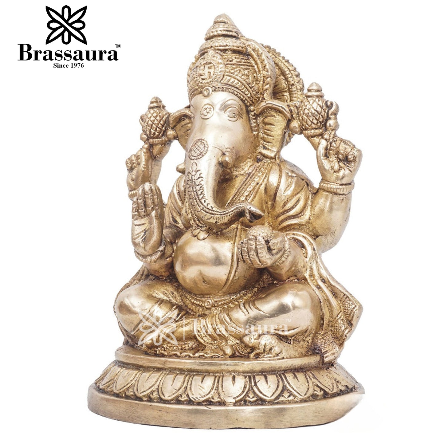 Brassaura™ Brass Ganesha Idol for Home and Decor | Weight 3 Kgs | Height 7.5 Inches