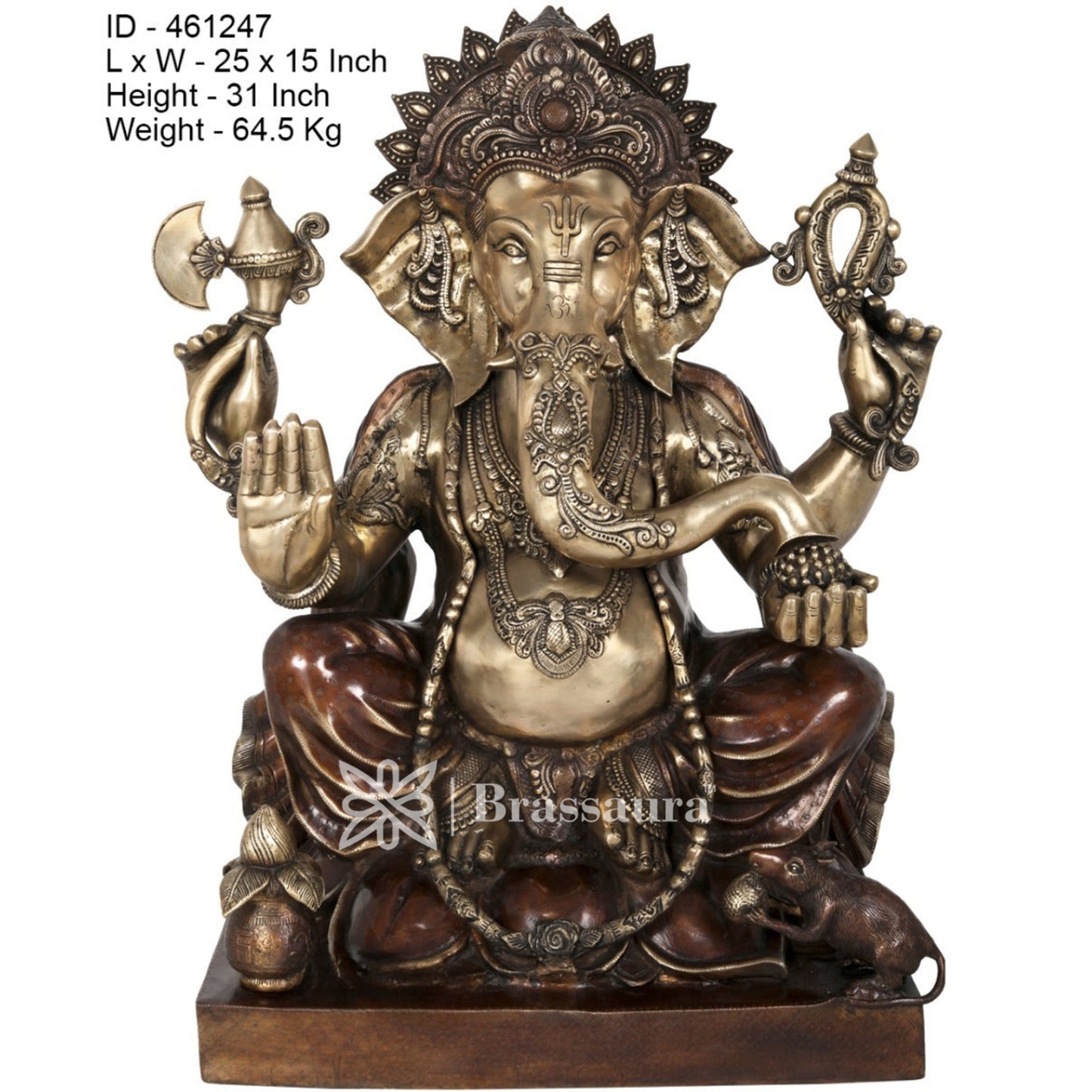 Brass Ganesha Statue For Home Decor And Gift Item Weight 70 Kg And Height 31 Inches