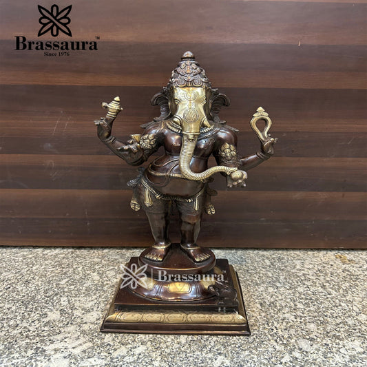 Brassaura™ Brass Standing Ganesha Statue for Home and Decor | Weight 11 Kgs | Height 8 Inches