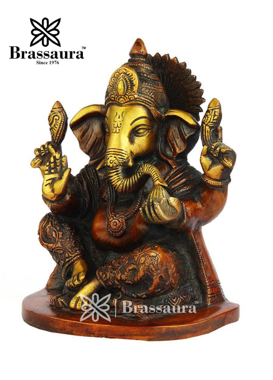 Brassaura™ Brass Ganesha Idol for Home and Decor | Weight 2.2 Kgs | Height 7 Inches