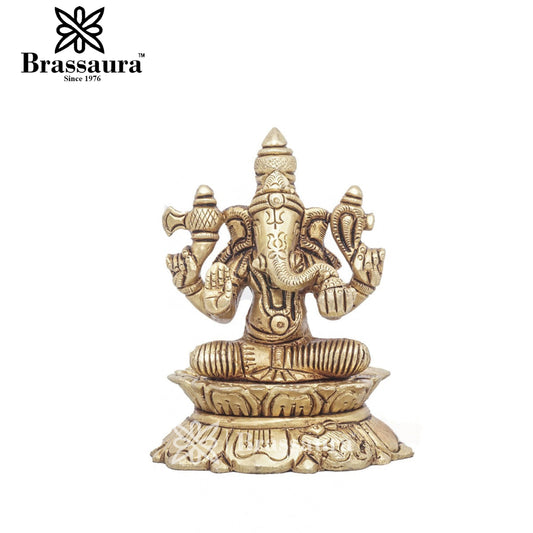 Brass Ganesha Statue For Home Decor And Gift Item Weight .33 Kg And Height 3 Inches