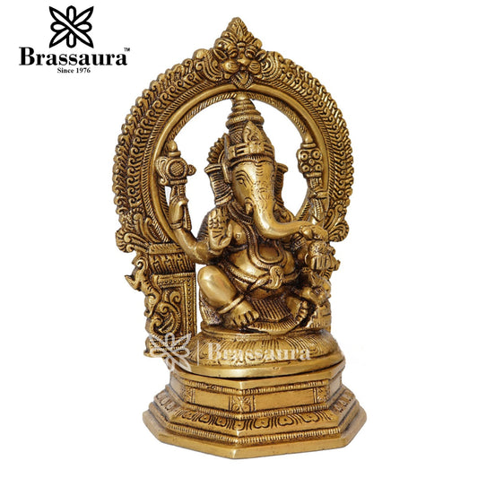 Brassaura™ Brass Ganesha Idol for Home and Decor | Weight 3.4 Kgs | Height 9.5 Inches