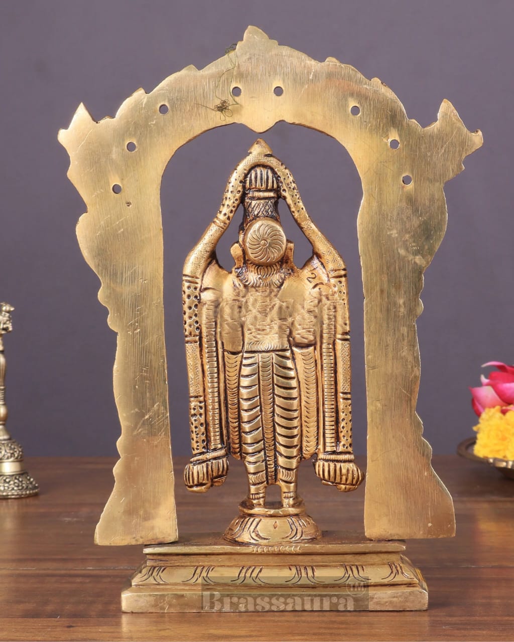Brassaura™ Brass Tirupati Balaji Lord Venkateshwara Idol – 6.5 Inches, 0.8 Kg | Handcrafted Temple & Home Decor