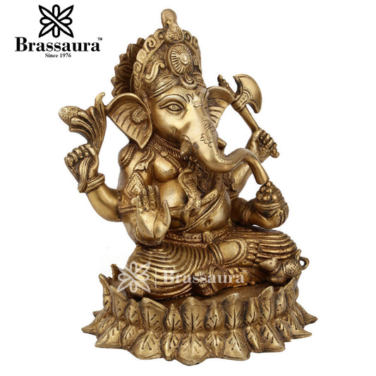 Brass Ganesha Statue For Home Decor And Gift Item Weight 5 Kg And Height 9 Inch