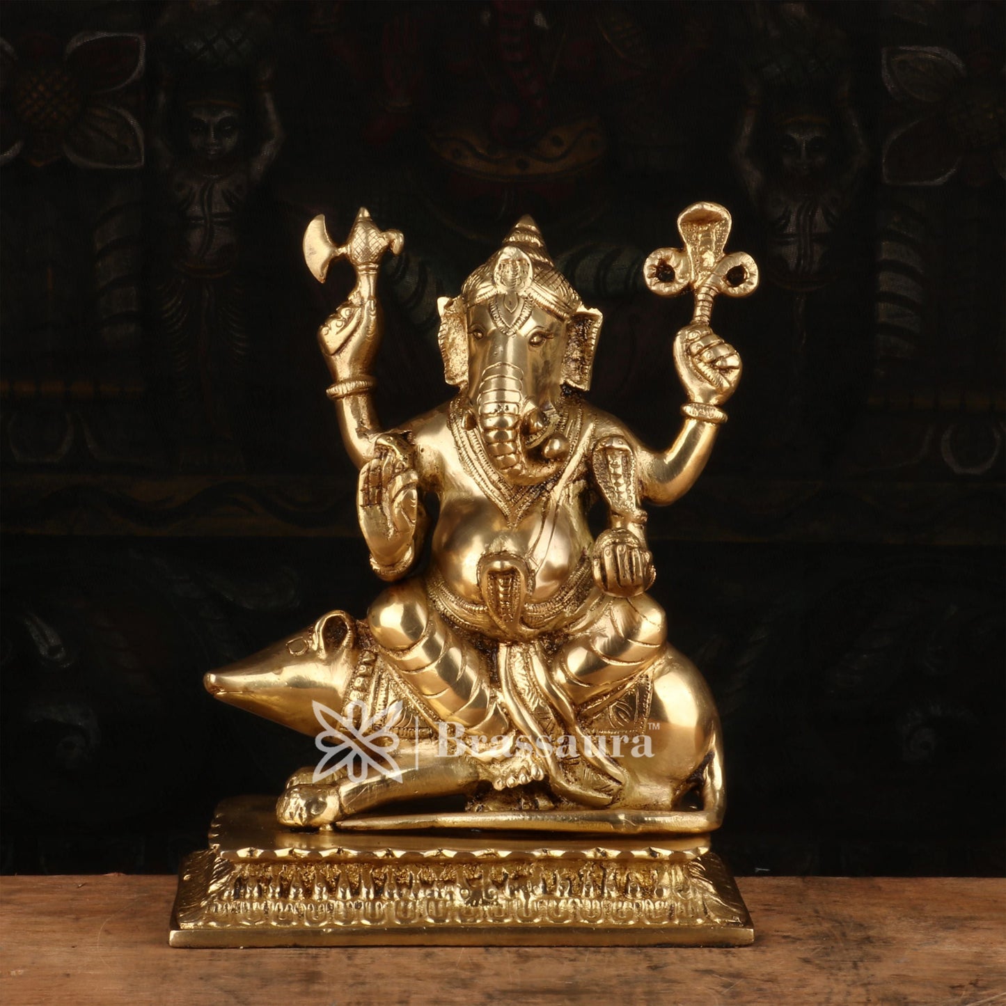 Brassaura™ Brass Ganesha Statue for Home and Decor | Weight 4 Kgs | Height 10 Inches