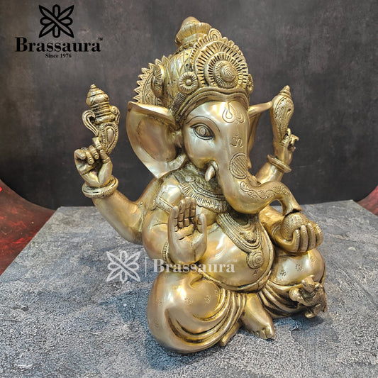 Brassaura™ Brass Ganesha Idol for Home and Decor | Weight 9 Kgs | Height 12 Inches