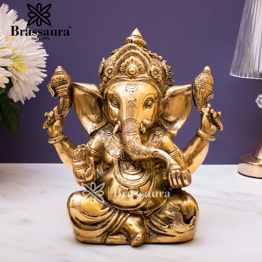 Brassaura™ Brass Appu Ganesha Idol for Home and Decor | Weight 4.2 Kgs | Height 10 Inches