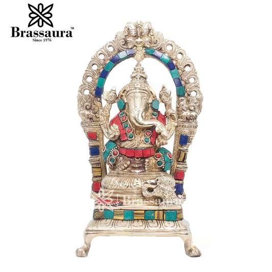 Brassaura™ Brass Ganesha Idol for Home and Decor | Weight 2 Kgs | Height 8 Inches