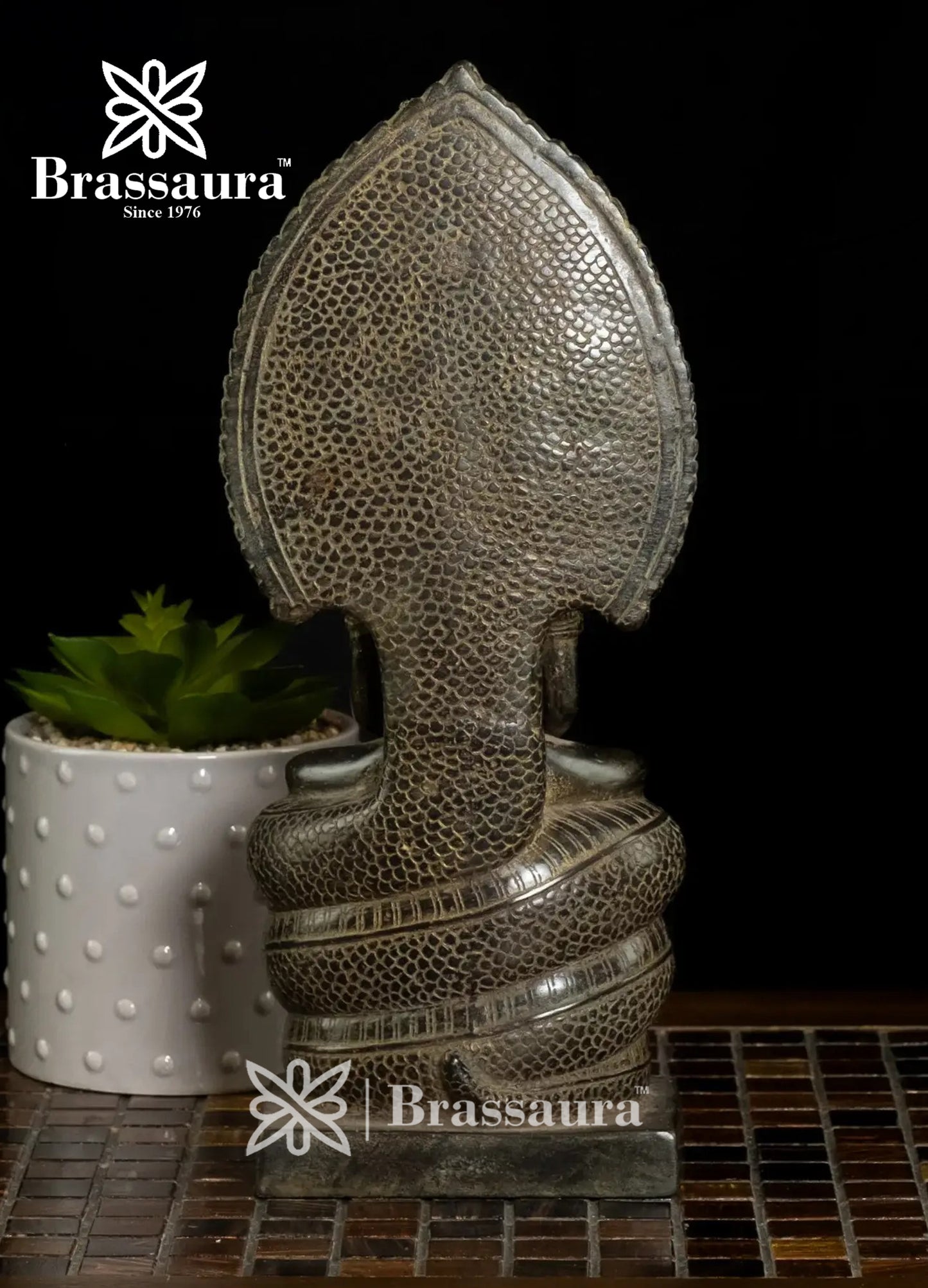 Bronze Balinese Buddha Seated On Serpent King Idol For Home Decor Weight 1.8 Kg And Height 12 Inch