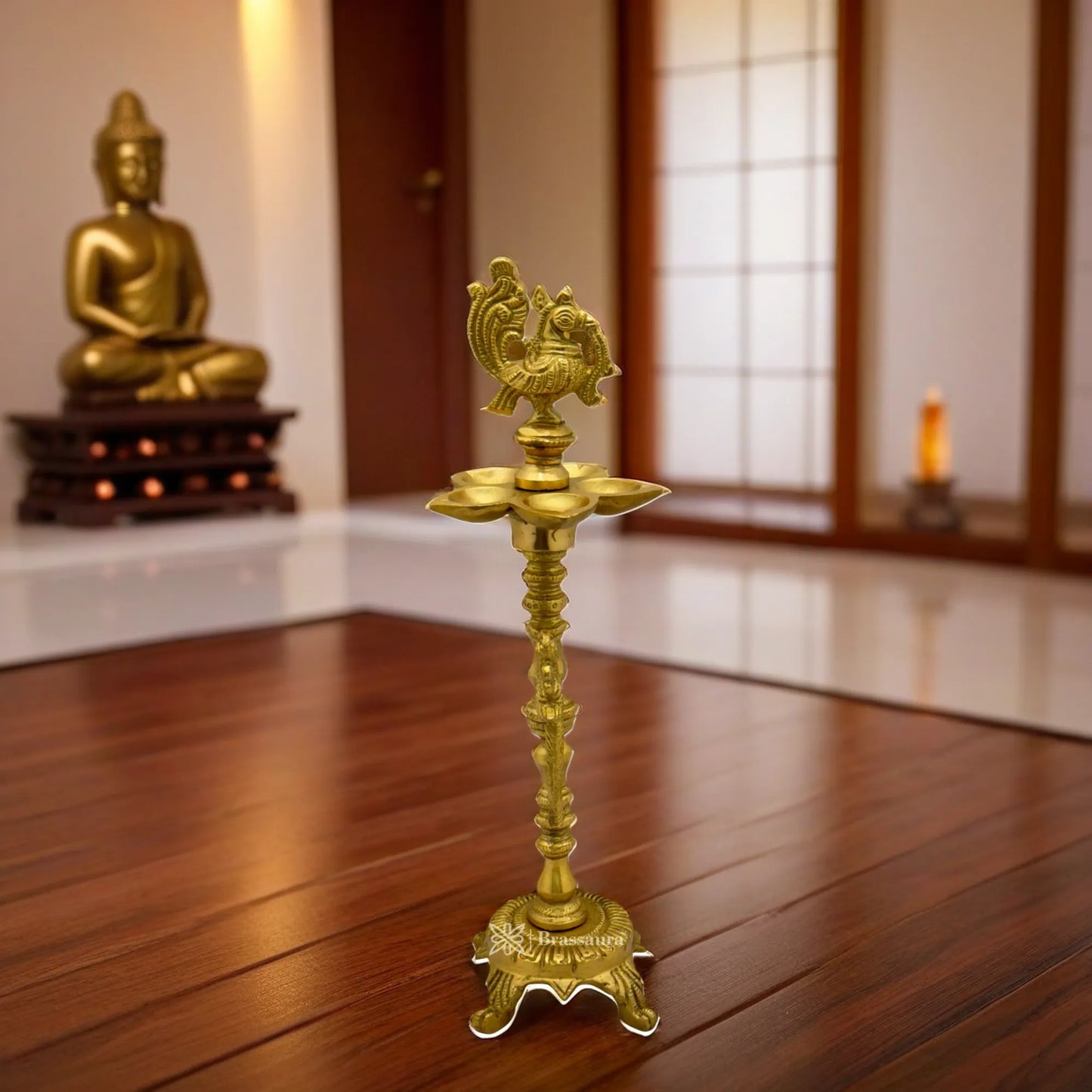 Brass Peacock Diya Statue for Good Luck Diwali Weight 1.2 Kg Height 11.8 inch