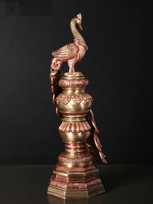 Brassaura® Brass Peacock Decorative Statue with 24 Karat Rose Gold Finish | Pure Brass | Height 19.5 Inches & Weight 8.25 kgs