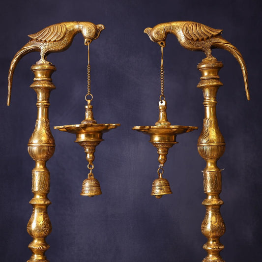 PAR DE LUMINÁRIAS DE BRONZE GRANDES COM PAPAGAIO, ALTURA 38,5 POLEGADAS