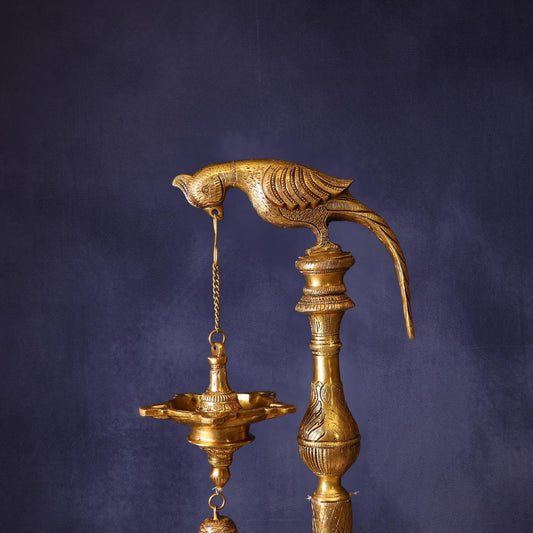 LUMINÁRIA GRANDE EM LATÃO DE PAPAGAIO ALTURA 38,5 POLEGADAS