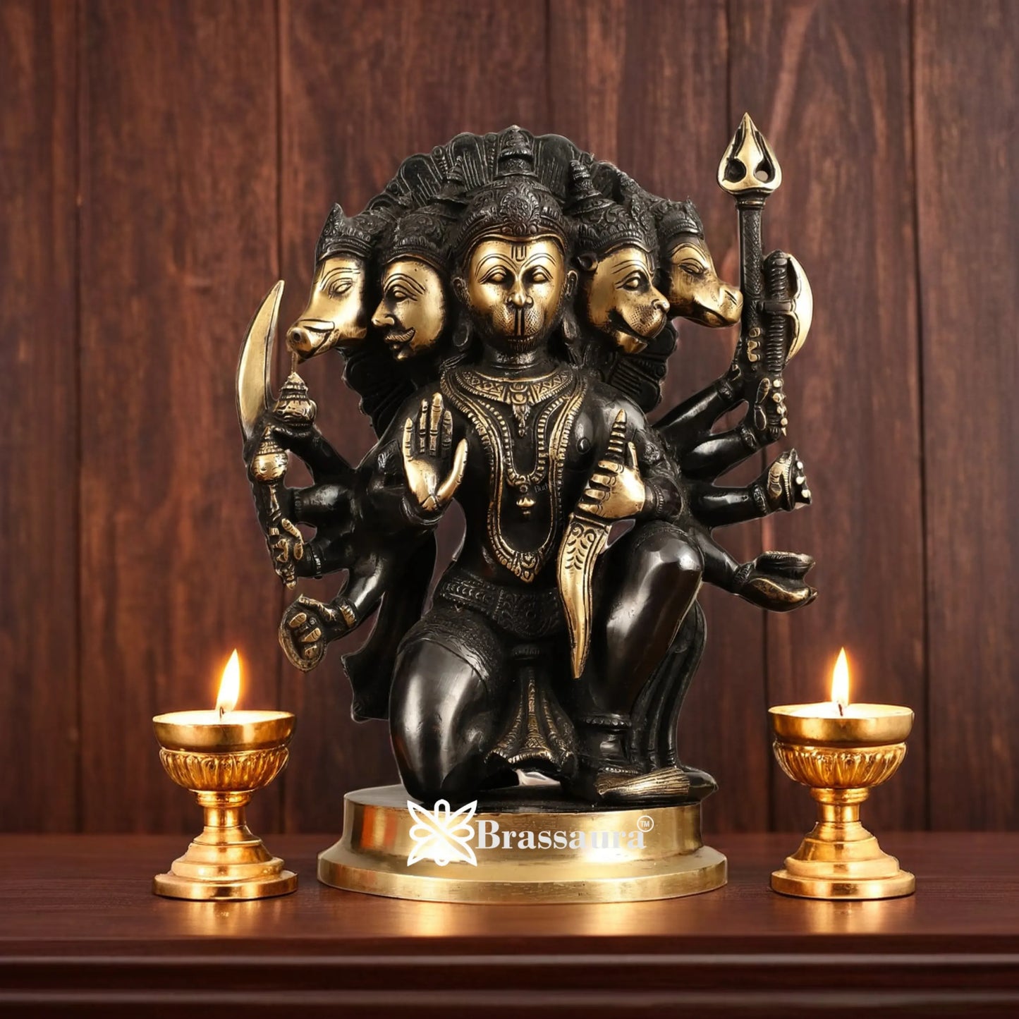 Brassaura™ Brass Panchmukhi Hanuman Murti for Home Temple – Height 11 Inches & Weight 6.6 Kgs