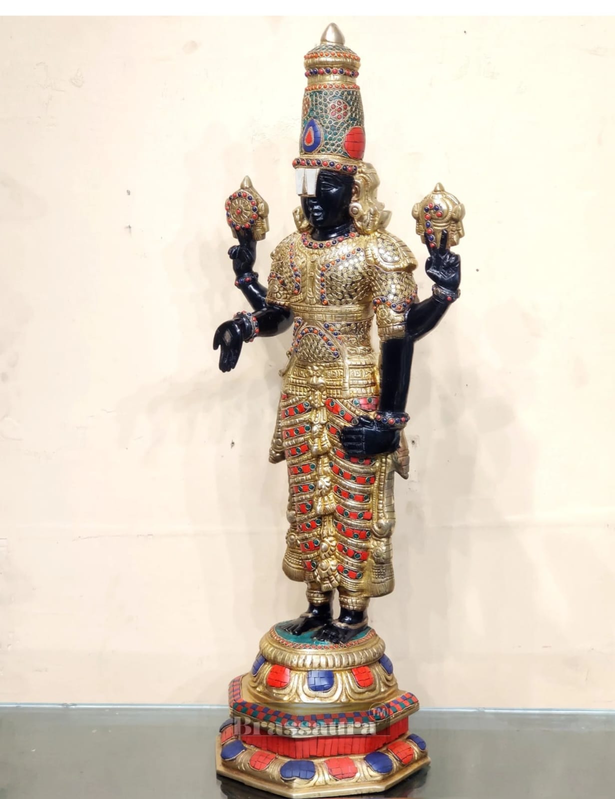 Brassaura™ Pure Brass Tirupati Balaji Idol – 33.5 Inches, 22 Kgs