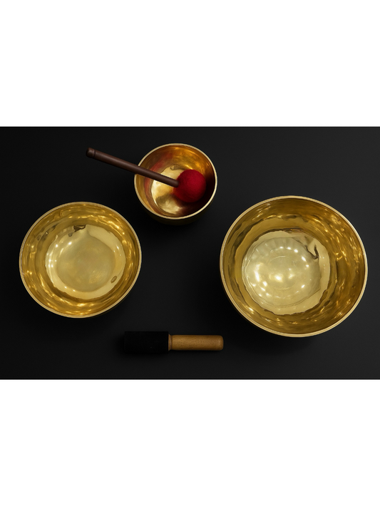 Brassaura® Sacred Trio 3 Chakra Singing Bowl Set with C, F & B Notes | Handcrafted Sound Healing Bowls | Root, Heart & Crown Chakra | Meditation & Yoga Sound Bowl Set