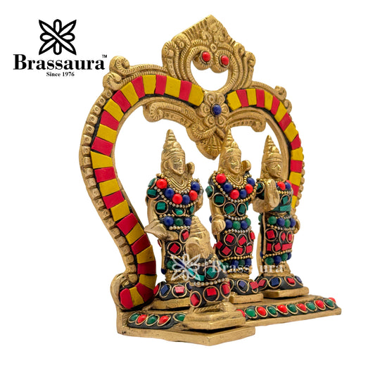 Brassaura™ Brass Gem Stone Work Ram Darbar Idol – Height 7 Inches & Weight 1 Kgs | Divine Home Temple Accent of Lord Ram & Family