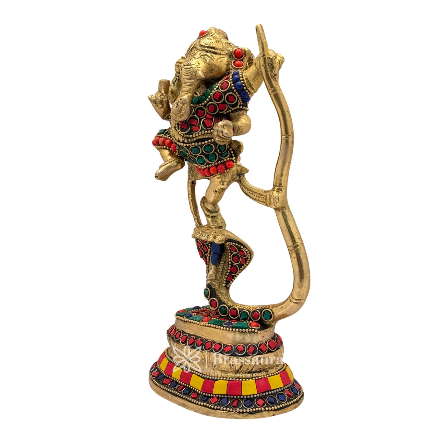 Brassaura™ Brass Gem Stone Work Dancing Ganesha Idol for Home and Decor | Weight 2 Kgs | Height 9.4 Inches
