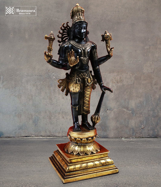 Brass Antique Vishnu Statue Weight 10 Kg And Height 21.5 Inch