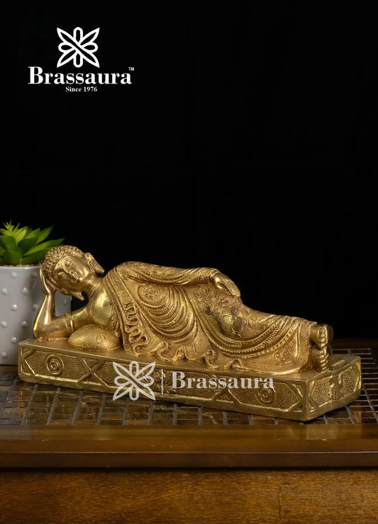 Brass Sleeping Buddha For Home And Décor Weight 3.5 kg Height 4.5 Inch