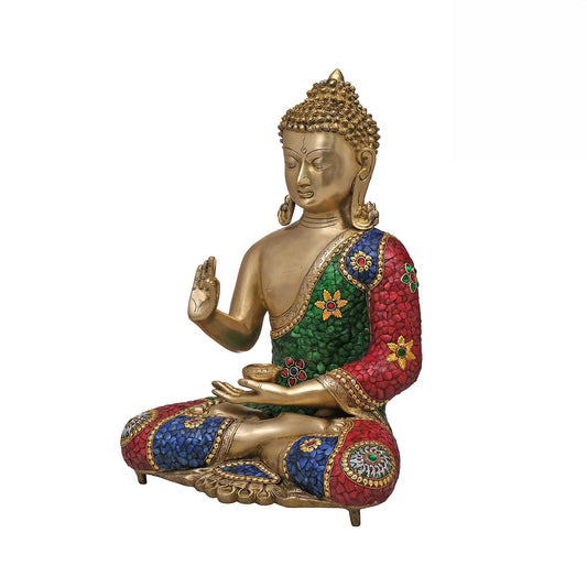Brassaura® Brass Lord Buddha Statue with Stonework | Height 20 Inches