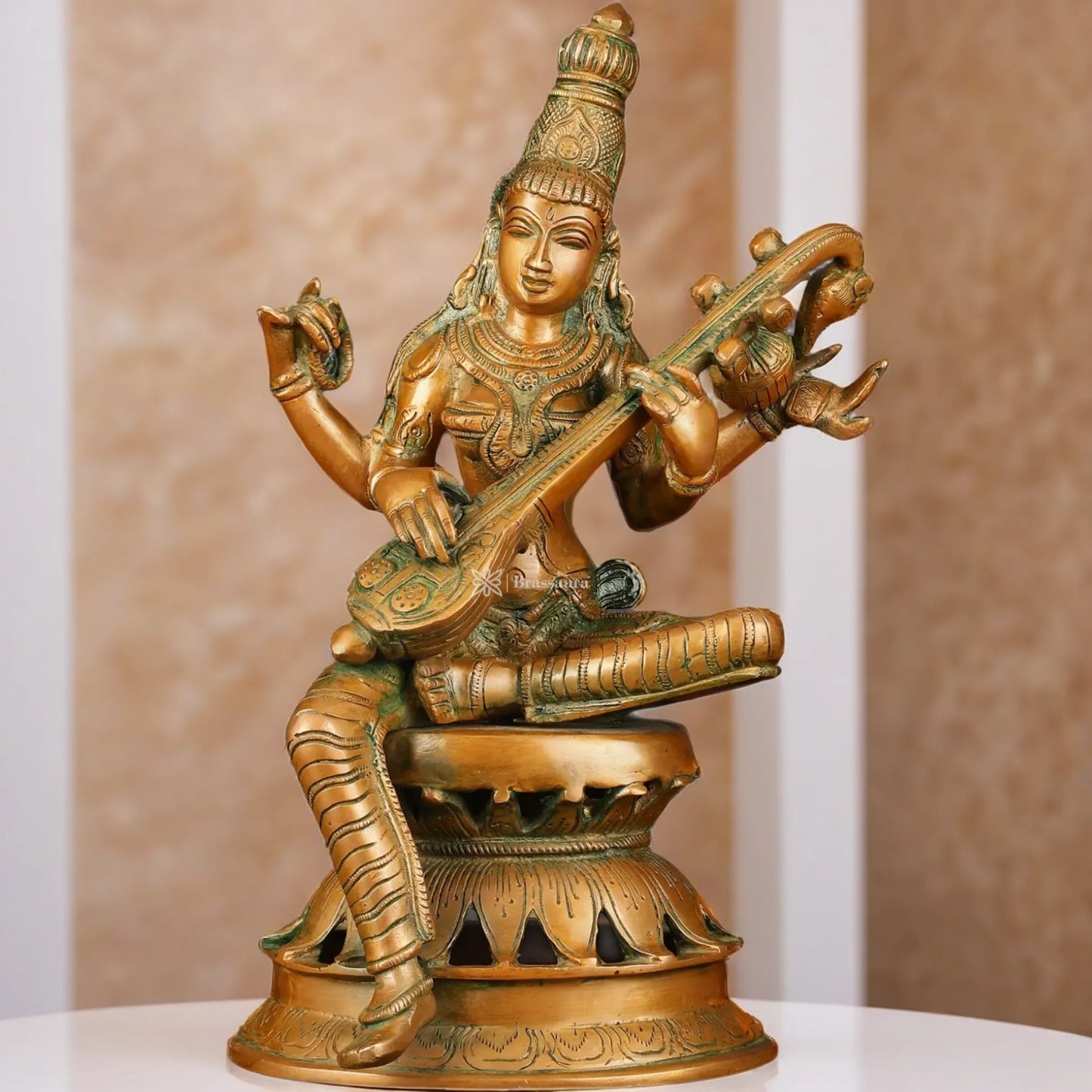 Brass Saraswati Idol for Home and Decor Height 12 Inches & Weight 4 Kgs