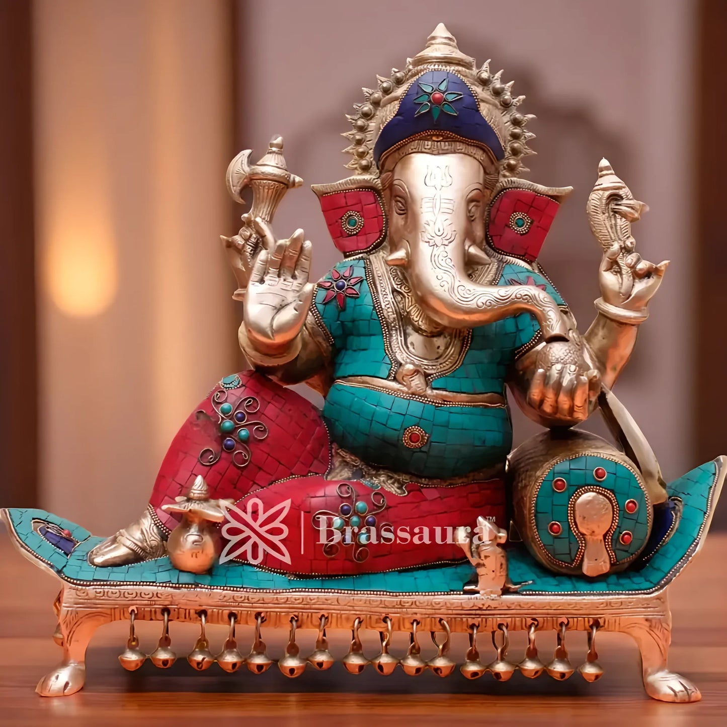 Brassaura™ Brass Ganesha Statue for Home and Decor | Weight 16 Kgs | Height 16 Inches
