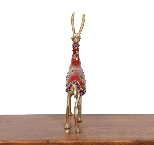 Brassaura® Multicolor Brass Deer Statue | Handcrafted Decorative Deer Showpiece | Height 9 Inches & Weight 800 gms