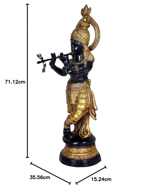 Brassaura® Brass Krishna Flute Playing Statue | Height 28 Inches