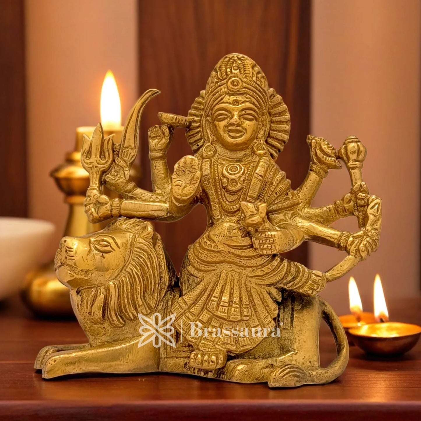 Brass Durga Idol for Home Temple and Decor Height 4 Inches & Weight 0.75 Kgs