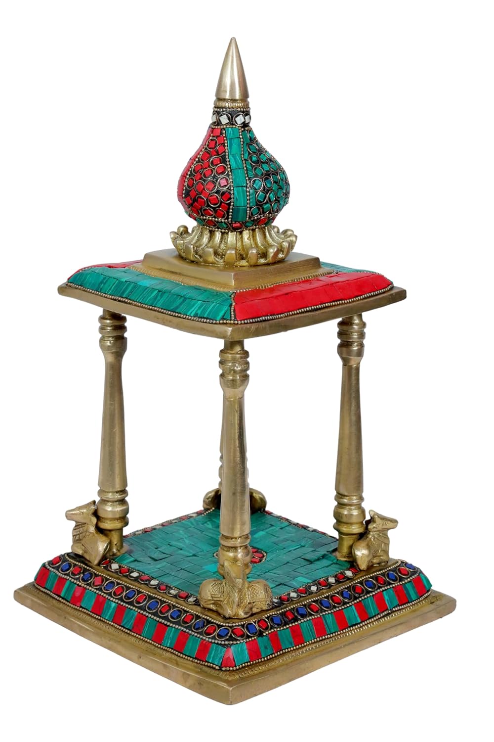 Brassaura™ Brass Gem Stone Work Temple for Home and Decor Height 36 cm Weight 4.24 Kg