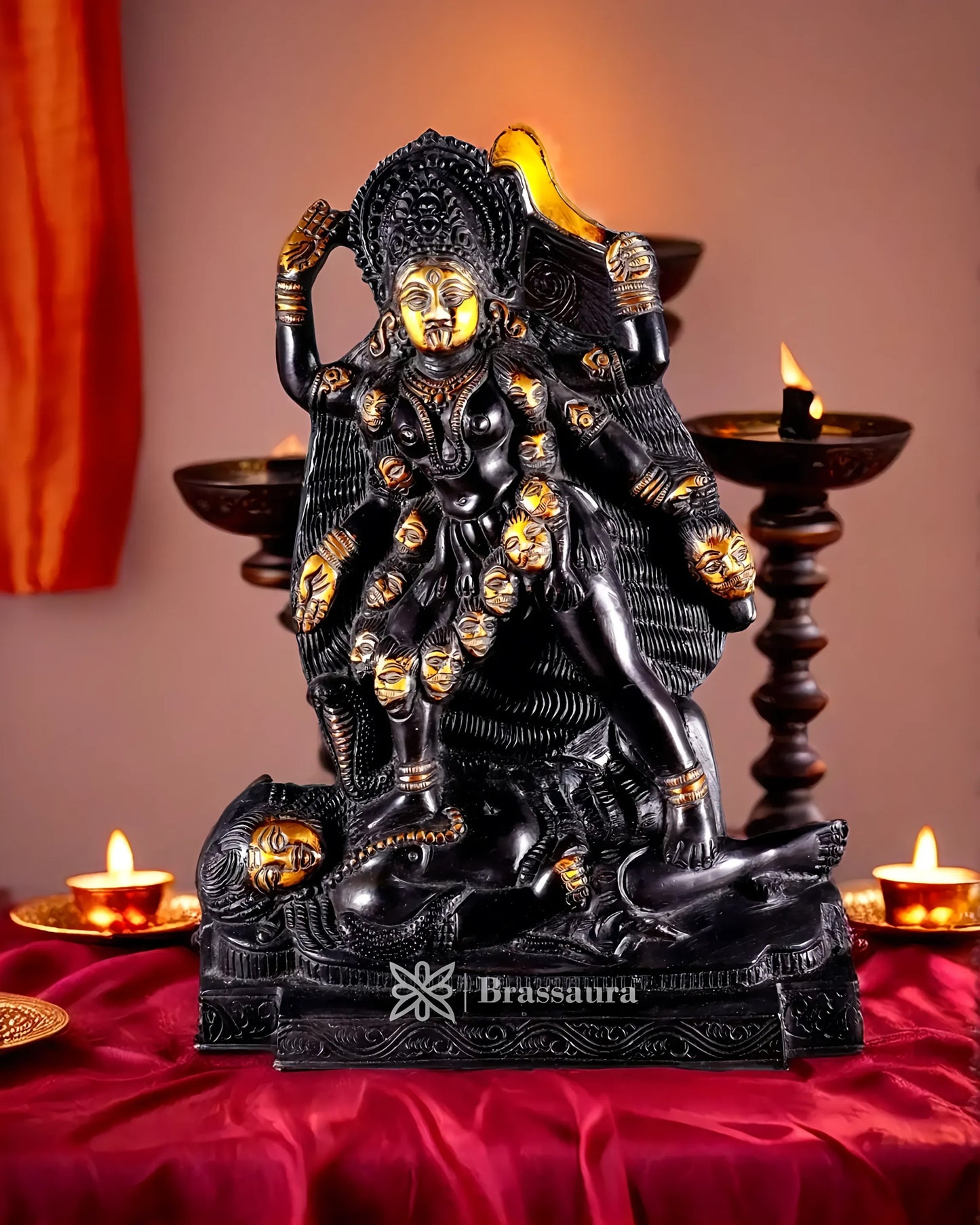 Brassaura™ Black Brass Kali Ma Idol – 3.01kg | 9.5" Height – Fierce Handcrafted Goddess Statue