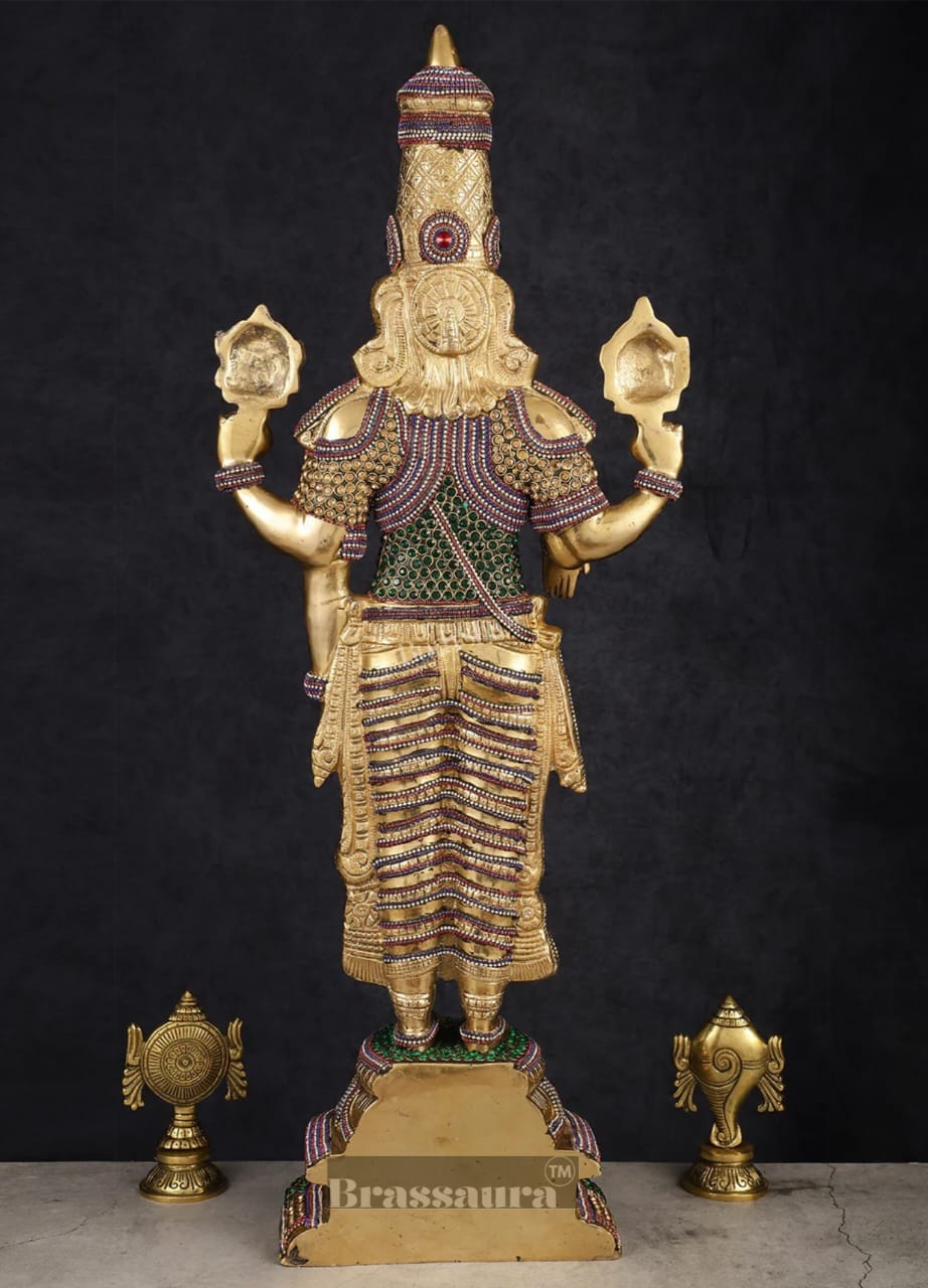 Brassaura™ Grand Brass Lord Venkateshwara Idol with Diamond Stud Work – 33.5 Inches, 20 Kgs