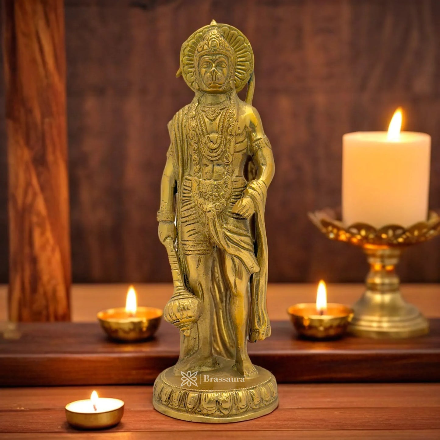 Brassaura™ Exquisite Brass Hanuman Statue – Height 10.4 Inches & Weight 2.4 Kgs | Temple Décor