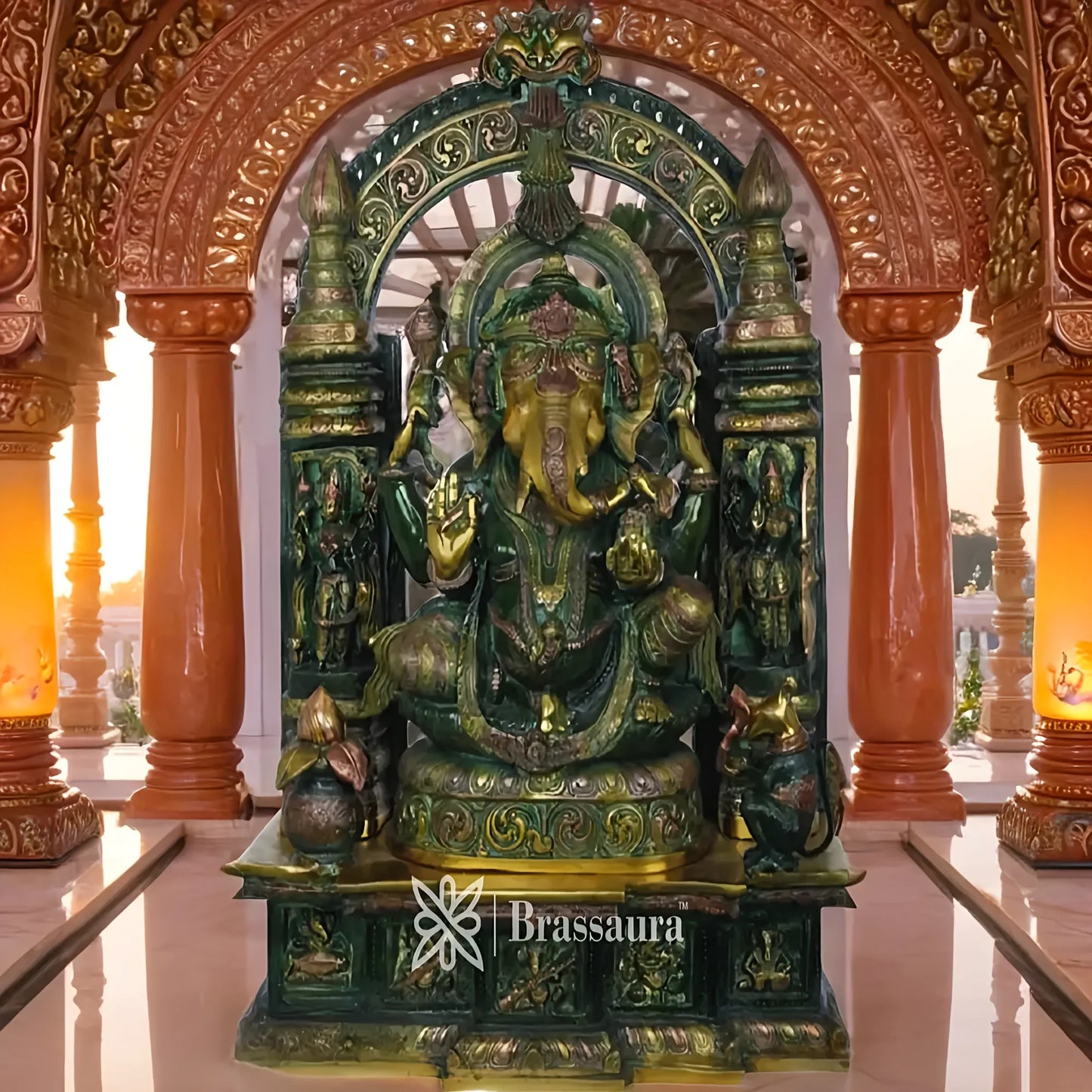 Brassaura™ Brass Standing Ganesha Statue for Home and Decor | Weight 66 Kgs | Height 33 Inches