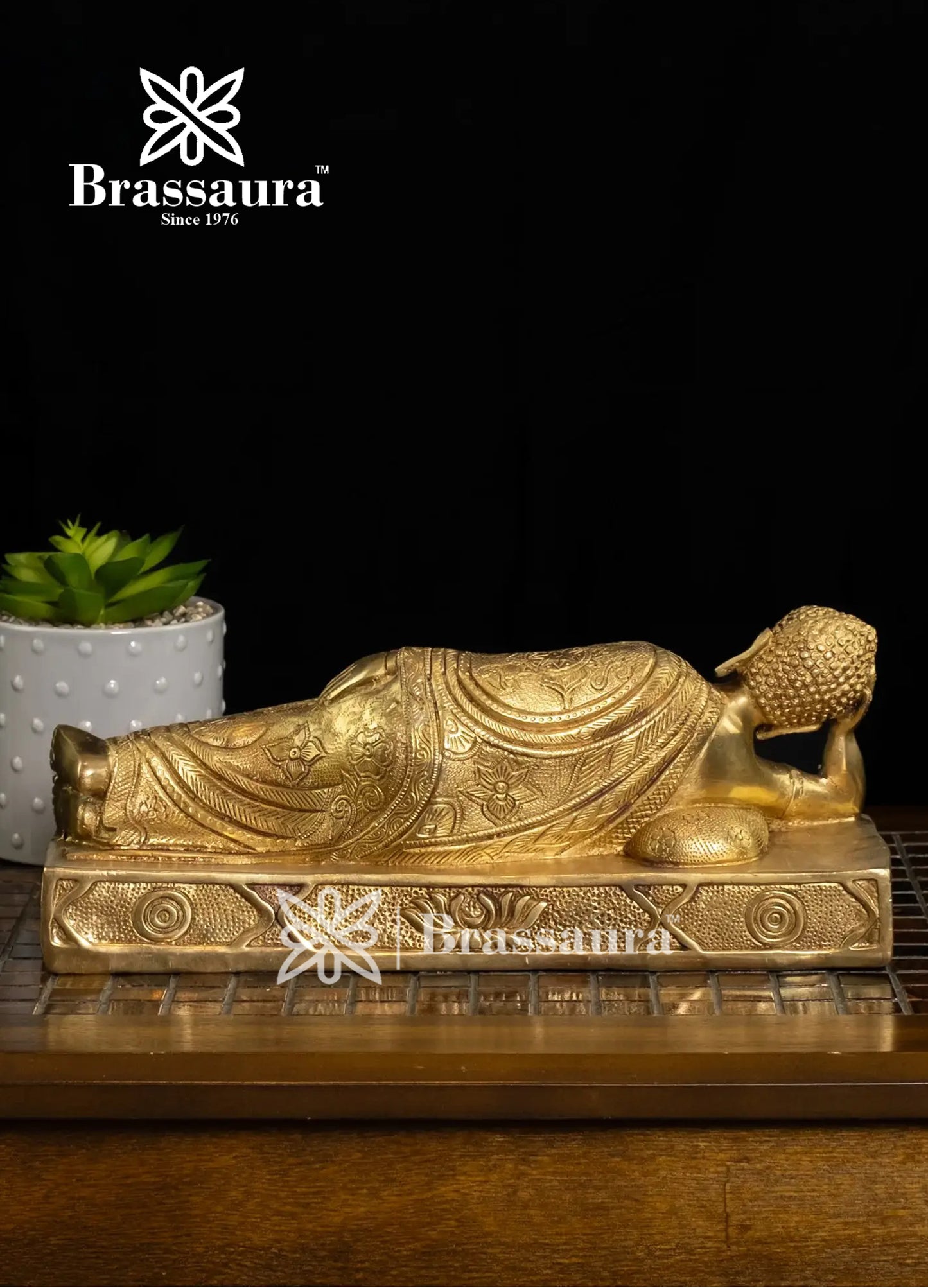 Brass Sleeping Buddha For Home And Décor Weight 3.5 kg Height 4.5 Inch