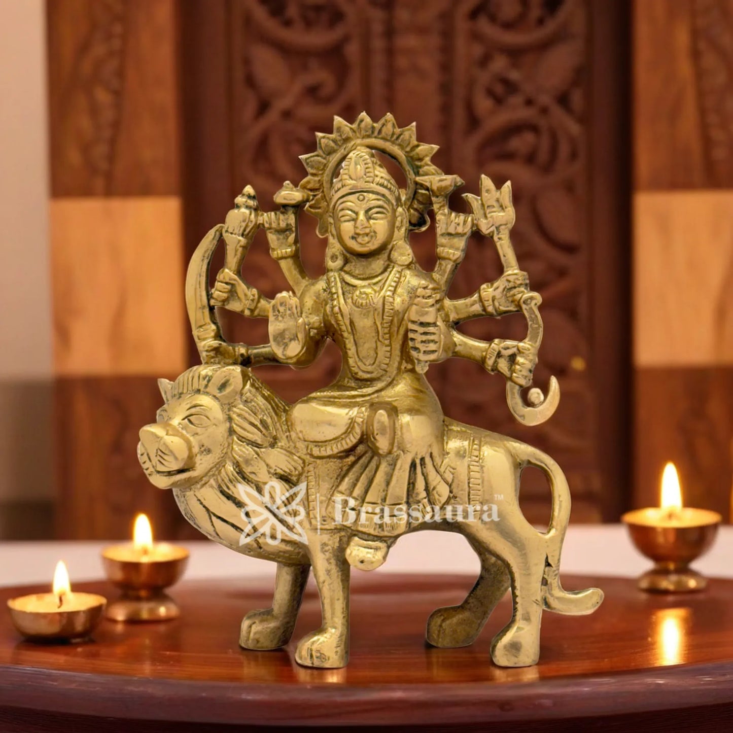 Handcrafted Brass Durga Murti – Perfect for Pooja Room & Gifting Height 5.2 inches & Weight 0.65 Kgs