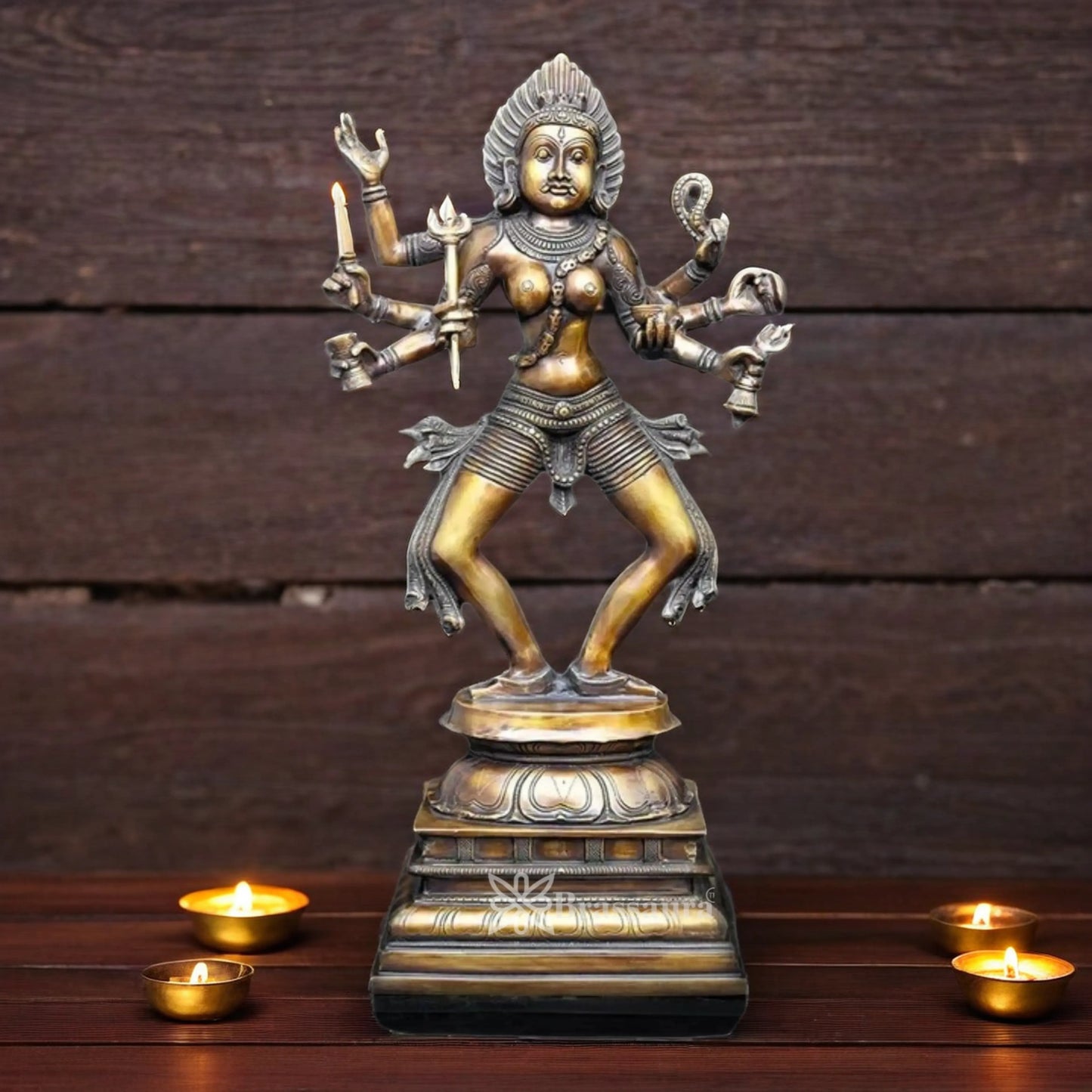 Brassaura™ Brass Bhairava Kali Maa Murti – Height 23.5 Inches & Weight 14 Kgs | Spiritual Hindu Idol