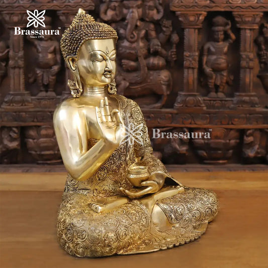 Brass Buddha For Home Décor And Gift Items Weight 14.48 Kg And Height 17 Inch