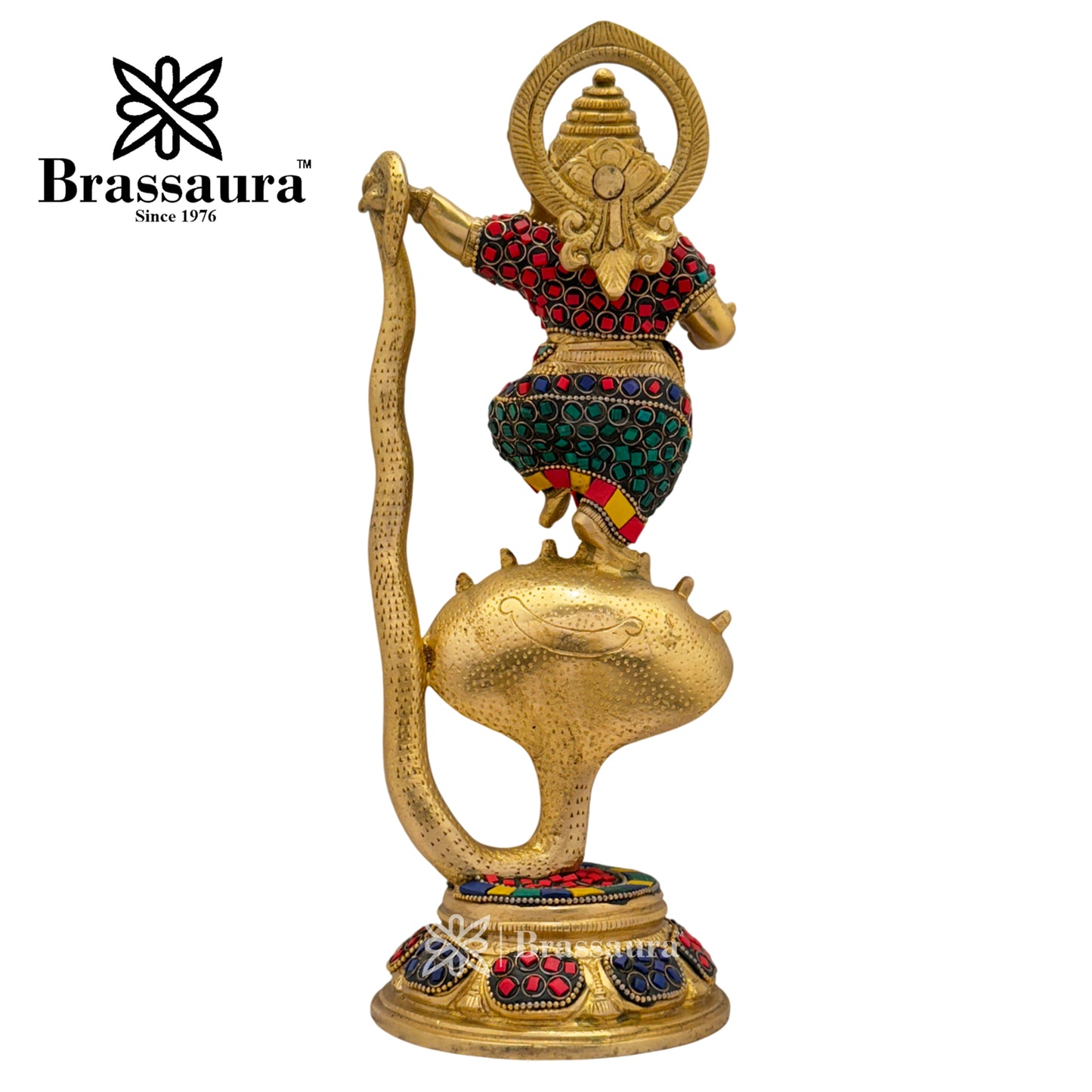 Brassaura™ Brass Gem Stone Work Dancing Ganesha Idol for Home and Decor | Weight 3 Kgs | Height 11.81 Inches